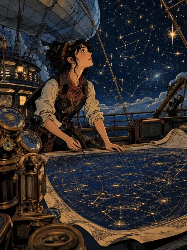 《夜航星图师》封面插画，冒险幻想、探险、成长